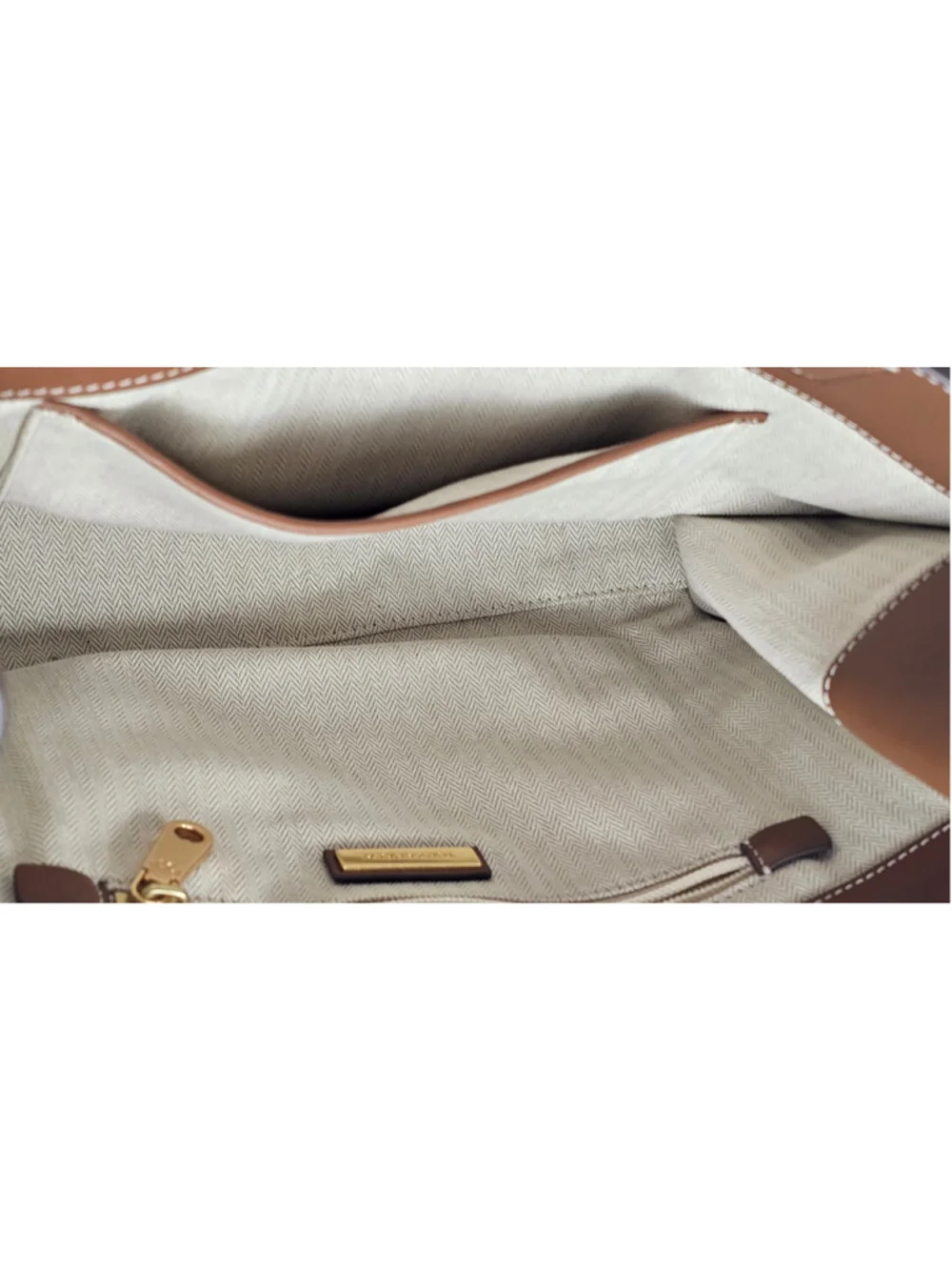 Tory Burch Rory Shearling Leather Tote Bag Cream Brown Large Double T Logo